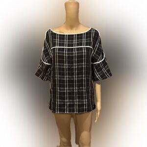 Calvin Klein Black and White Plaid Quarter Sleeve Top sz SP